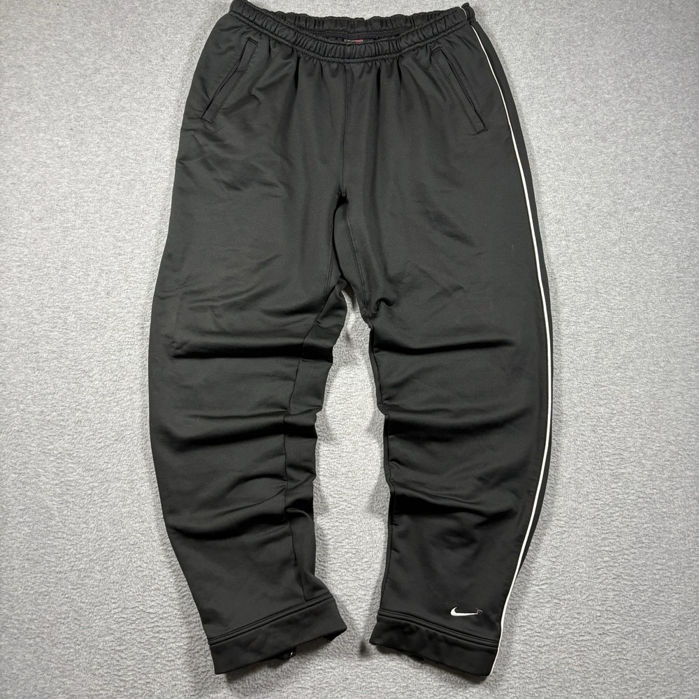 Nike Team Dri Fit Track Pants Black Piping Ankle Zip Swoosh L Y2K Vintage Sports
